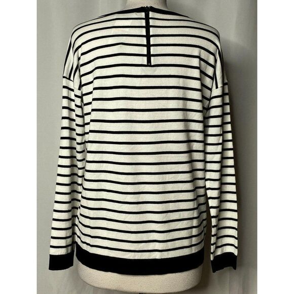 Spence Striped Pullover Knit Top Sz M Exposed Back Zipper Black & Ivory NEW - Picture 4 of 6